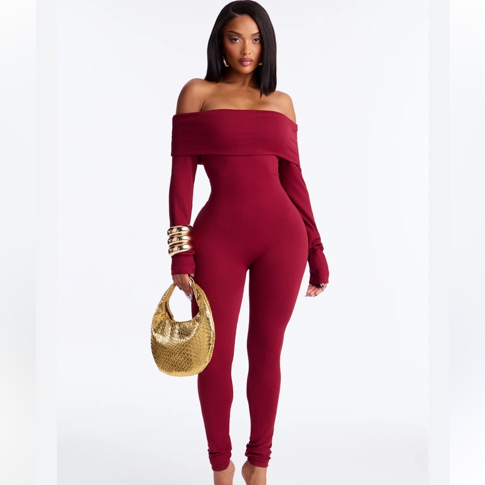 Elegant Burgundy Off-Shoulder Jumpsuit